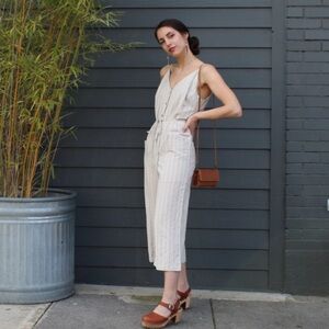 Ecovibe 100% Cotton Oatmeal Black Stripe Jumpsuit Size Small